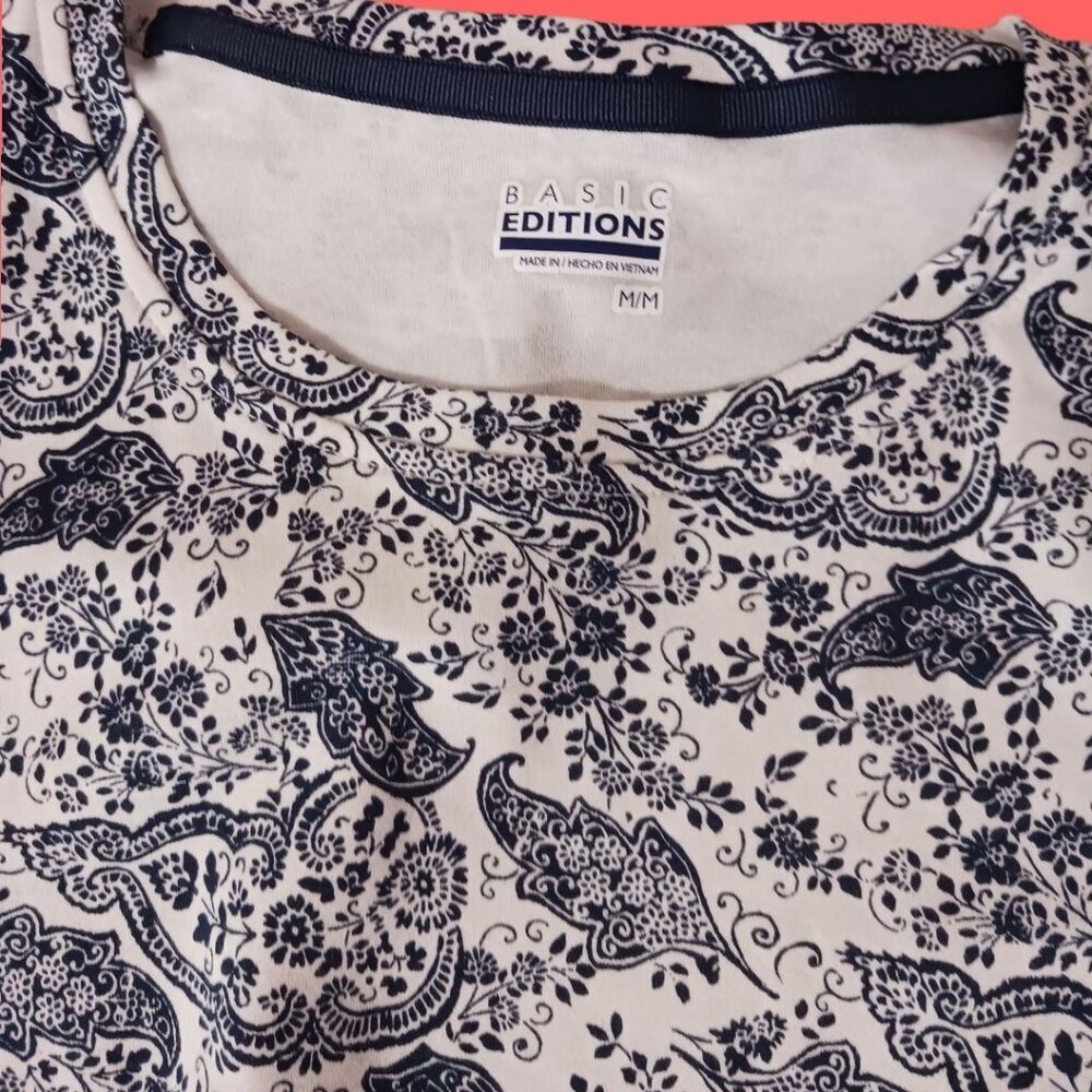 Basic Editions Womens Paisley Print Long Sleeve Shirt  Blue & White Medium - Picture 3 of 8